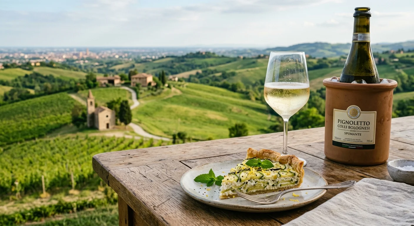 Torta rustica ricotta e zucchine con pasta brisée abbinato a Pignoletto Colli Bolognesi Frizzante DOCG — Radici e Bicchiere